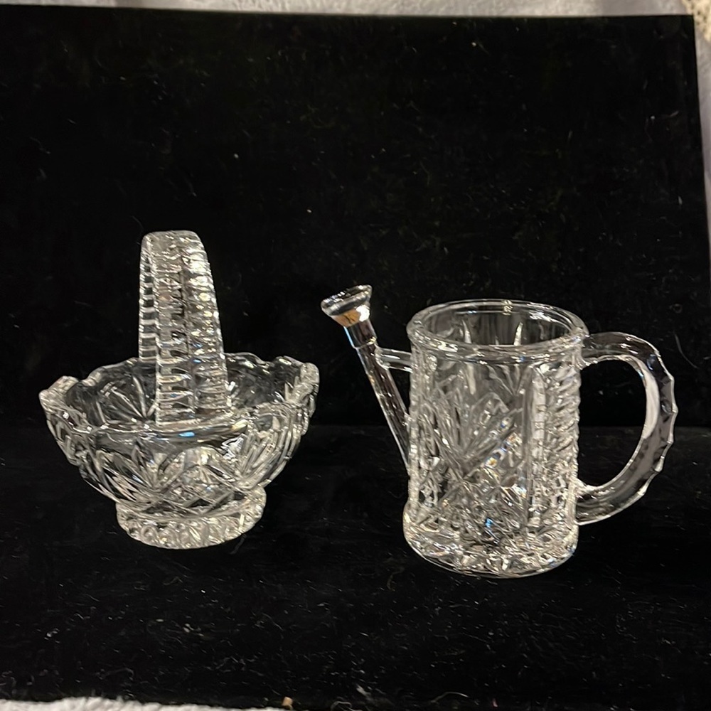 Lead Crystal Flower Basket and Watering Can-Beautiful Design